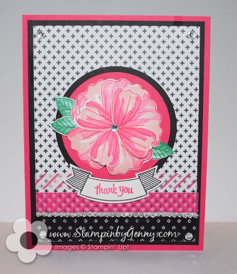 Stampin up Black and pink Bunch of Blossoms Thank you card